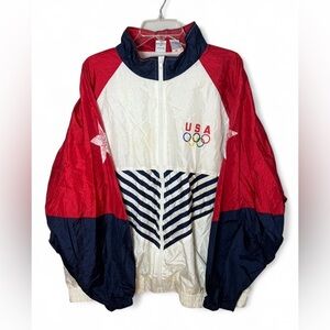 Vintage USA Olympics 90s Men’s White Windbreaker Jacket Team USA Track Coat XL